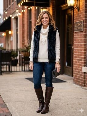 Tahari Black Faux-Fur Vest